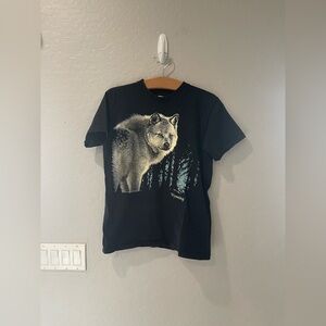Vintage 1990 Harlequin Wolf‎ Wilderness SS Shirt Size Small
